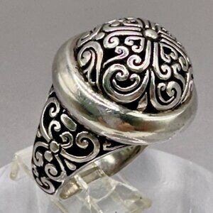 Designer Signed Dome Ring 925 Sterling Silver Bali Scroll Heart Medallion Sz 10